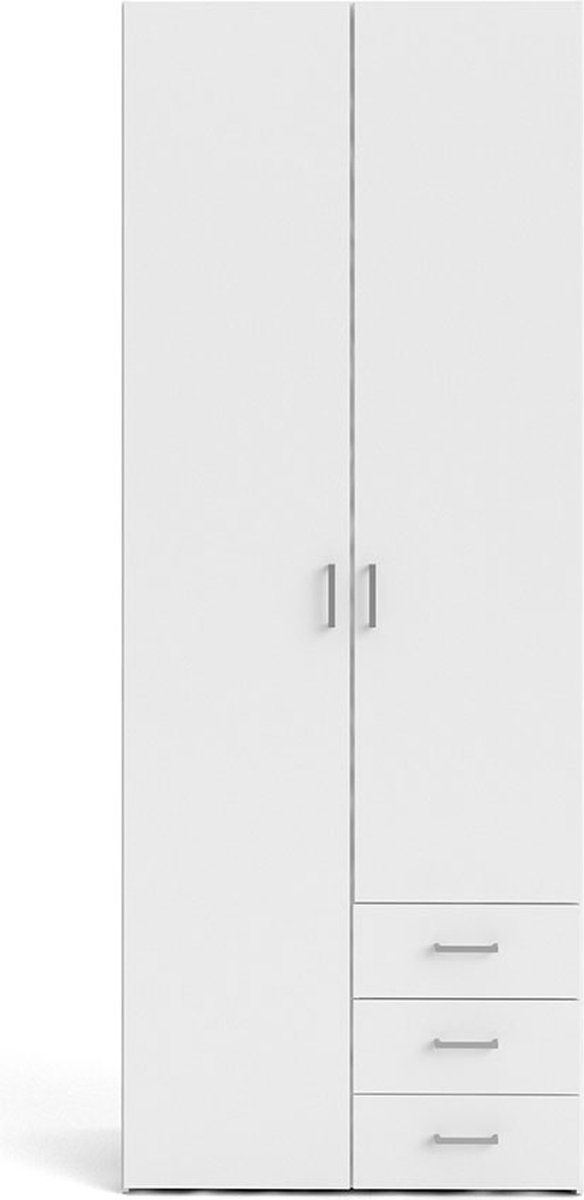 Tvilum Space kledingkast 201x78x50cm, 2 deuren, 3 lades wit.