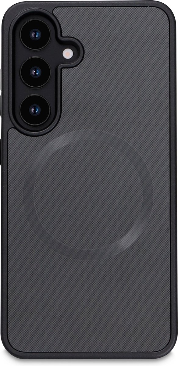 Casemania Hoesje Geschikt voor Samsung Galaxy S24 - Zwart - Carbon Back Cover - Geschikt voor MagSafe