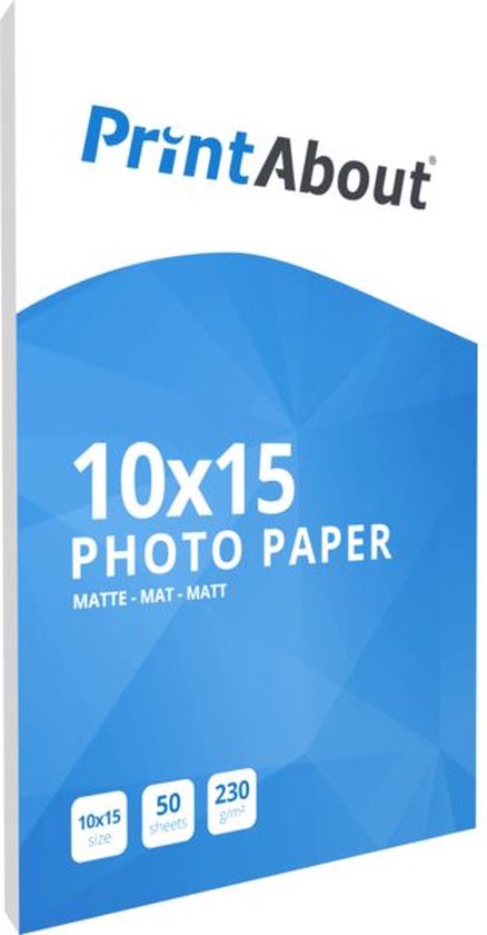 Papier photo PrintAbout 10x15 cm, mat, 230 g/m², 50 feuilles.