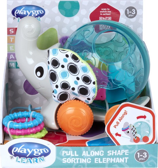 Playgro- Vormensorteer Trekolifant- Baby Speelgoed - Educatief baby speelgoed - Speelgoed Baby - Activity centre - Activiteiten speelgoed - Cadeau - stimuleert ontwikkeling