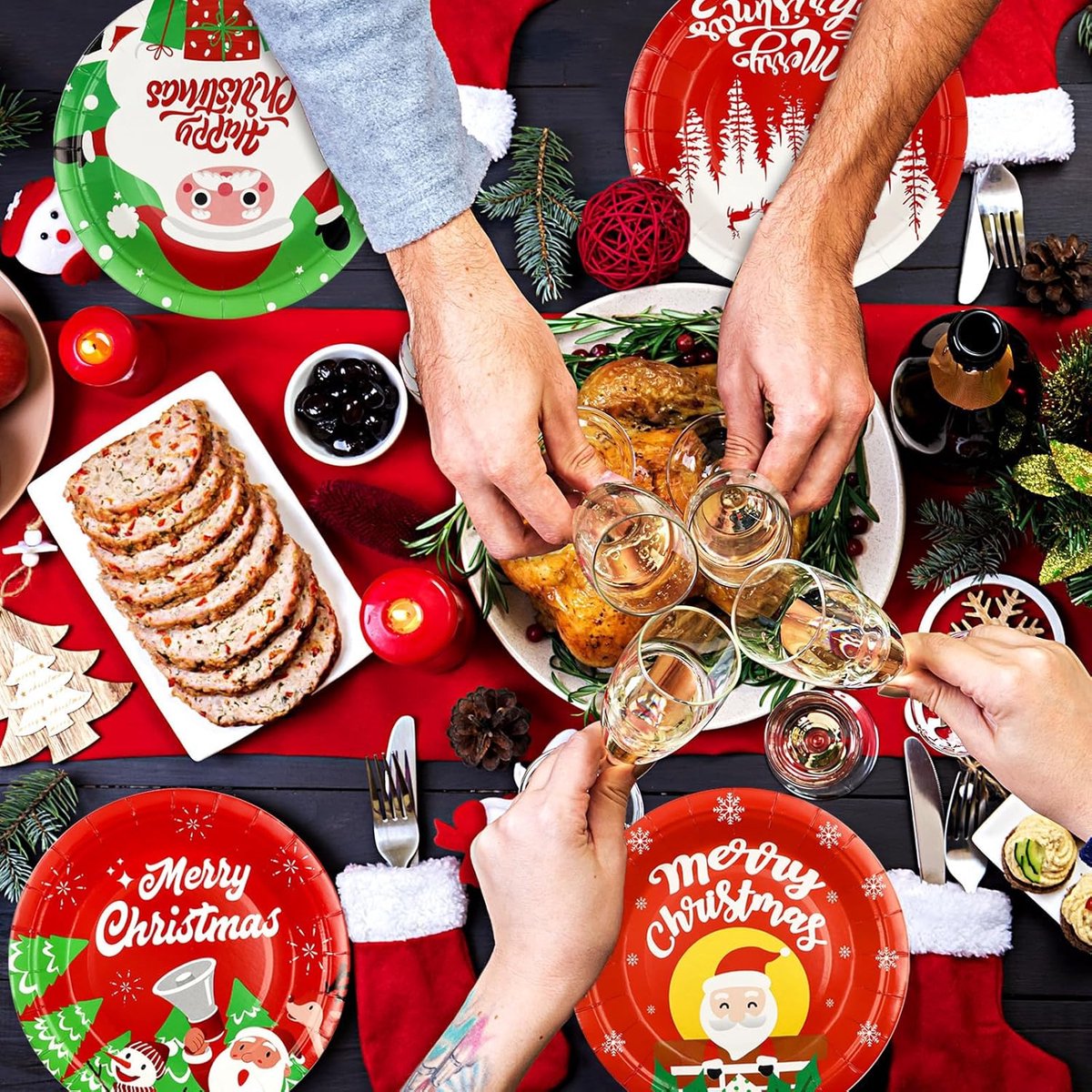 HNH Papieren borden set Kerstmis met servetten set van 40