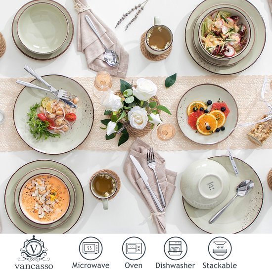 vancasso Kaffeeservice Steingut, STARRY 12 teiliges Kaffeeset für 4 Personen, Beinhaltet Kaffeetassen, Untertassen, Vintage Aussehen