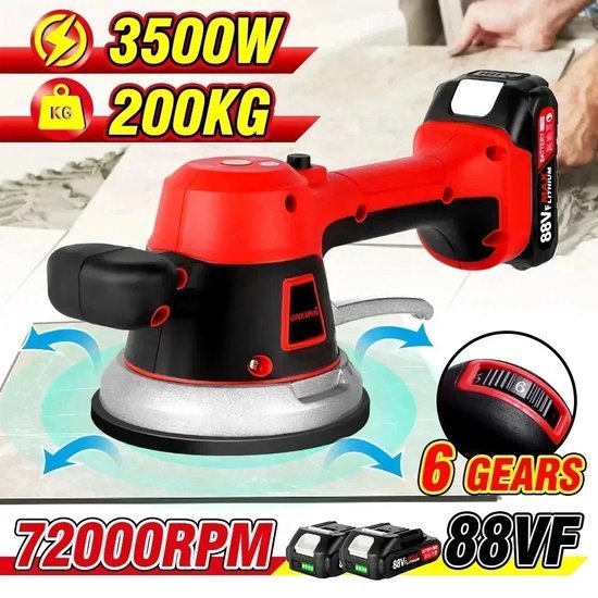 2-in-1 accu tegelschudder en zuignappen compatibel met Makita 18V-batterij, 6 standen instelbaar, 400 kg adsorptie tegels, vibrator voor 2,4 m tegels, glas wandtegels (zonder accu