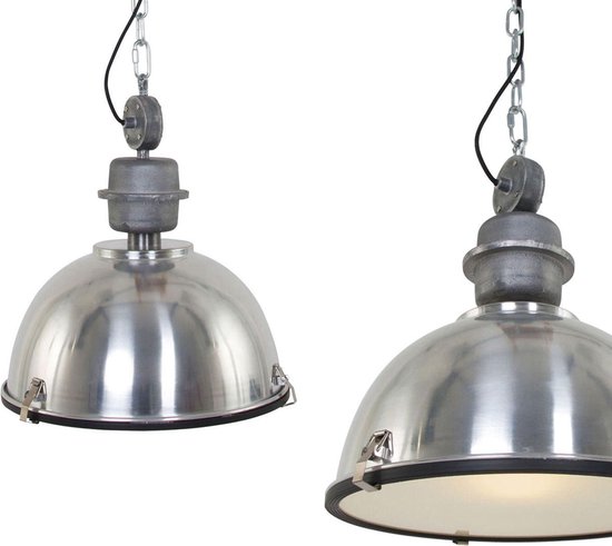 Lampe à suspension industrielle Bikkel | 1 lumière | Ø 42 cm | 150 cm | verre / métal | gris | table à manger / lampe de salon | design moderne / industriel