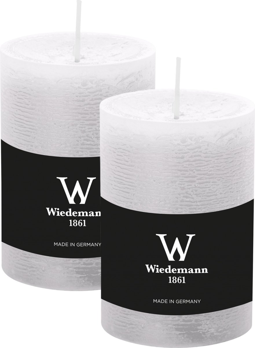 Wiedemann Cilinderkaars/stompkaars - 2x - rustieke kaars - wit - 7 x 10 cm - 43 branduren