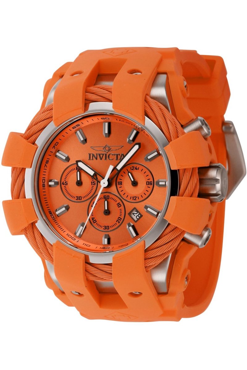 Invicta Bolt 45167 Heren Horloge - Waterdicht - Analoog - Quartz Uurwerk - Roestvrij Staal met oranje Wijzerplaat - 50mm