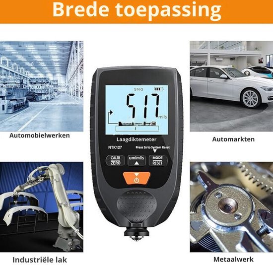 HW-300S Verfdiktemeter 3 Eenheden (Um, Mm, Mils) Digitale Display Auto Laagdiktemeter Verfdieptemeter voor Machine(Oranje