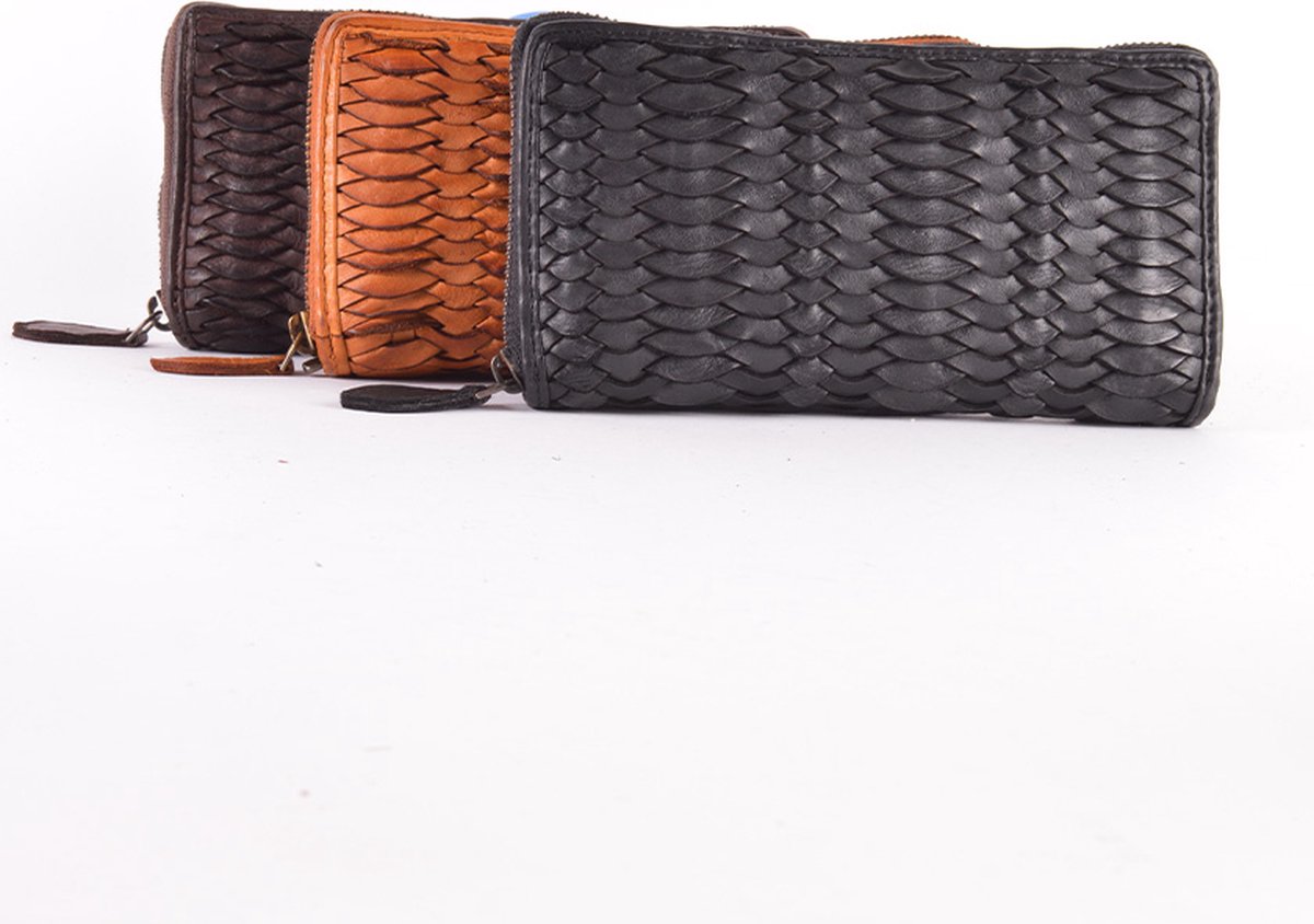 Giuliano gewassen lederen ritsportemonnee - Donkerbruin - Heren - Made in Italy