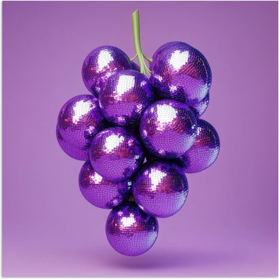 Poster 50x50 cm - Raisin - Disco - Glitter - Violet - Posters - Décoration murale cuisine - Décoration murale murale salon - Accessoires décoratifs - Décoration murale chambre