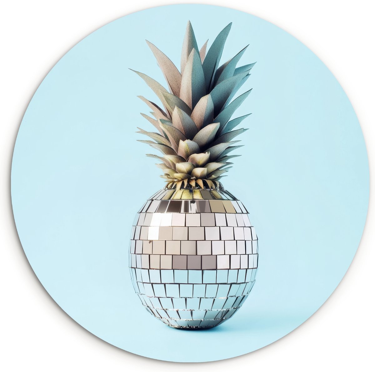WallCircle Wandcirkel 90x90 cm - Muurcirkel Blauw - Ananas - Disco - Discobal - Muurdecoratie woonkamer - Wanddecoratie keuken - Kamer decoratie accessoires - Ronde schilderijen Disco - Ananas
