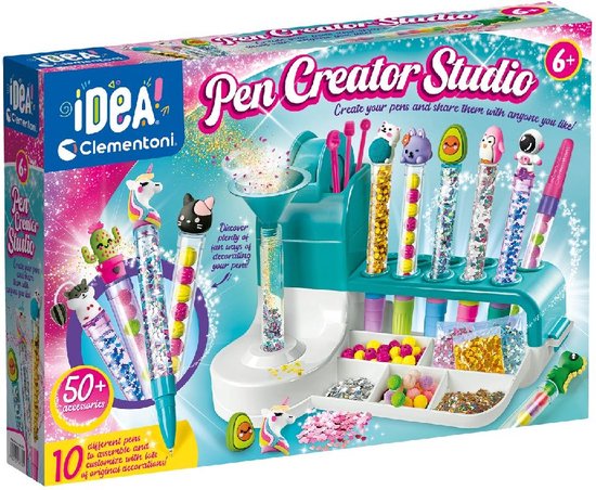 Clementoni iDea - Pennen Creatiestudio - Knutselpakket vol Accessoires - Kawaii Glitterpennen - Het Creatieve Cadeautje - Vanaf 6 jaar