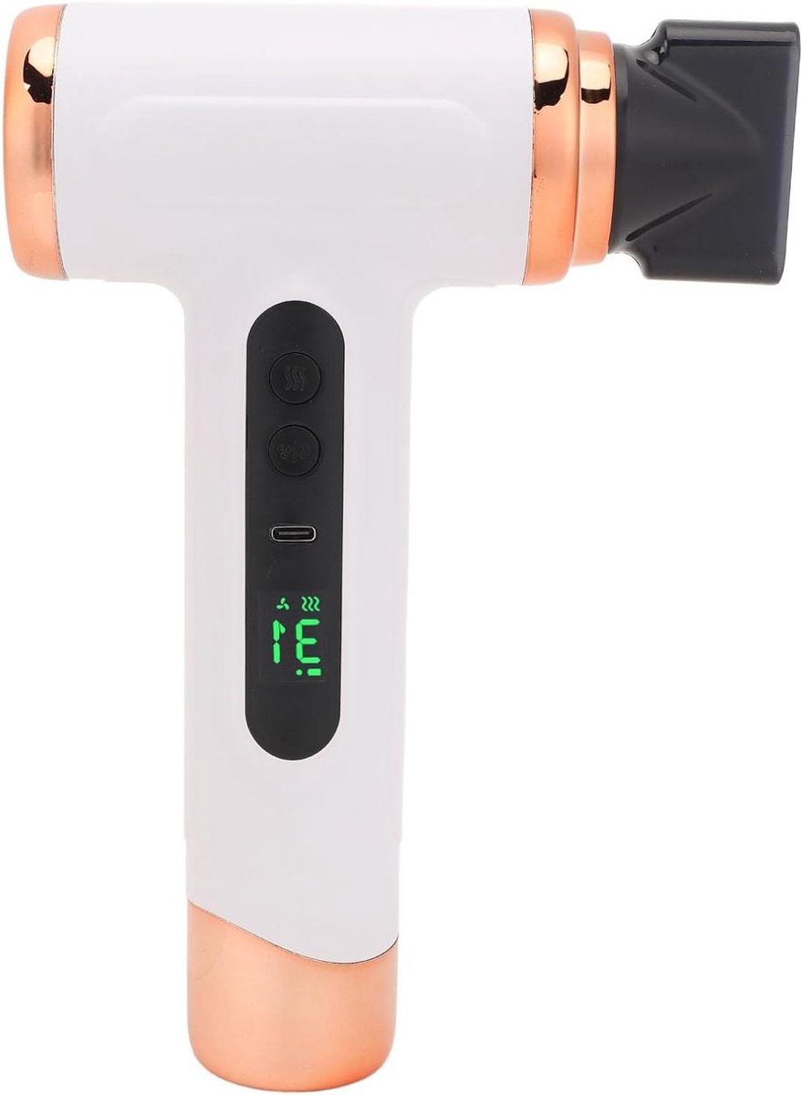 200 W Oplaadbare Draagbare Haardroger met Airflow Multiplier-technologie en Roterend Mondstuk - Draadloos en Ionisch - Meerdere Modi voor Thuisschoolreizen - WHITE .