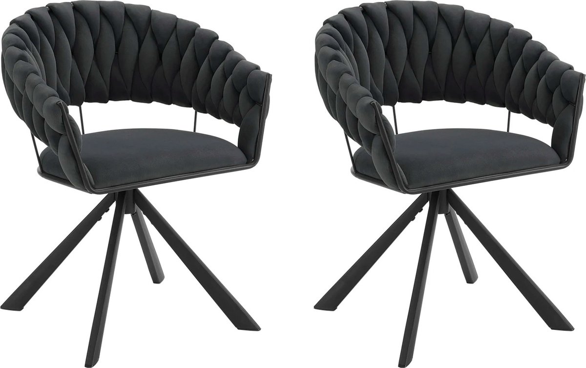 Cozy Cottage® Set van 2 Draaibare Eetkamerstoelen - Moderne Fluwelen Gestoffeerde Stoelen met Armleuning, Gewatteerd Comfort - Stoelen voor Keuken, Woonkamer of Slaapkamer - Donkergrijs