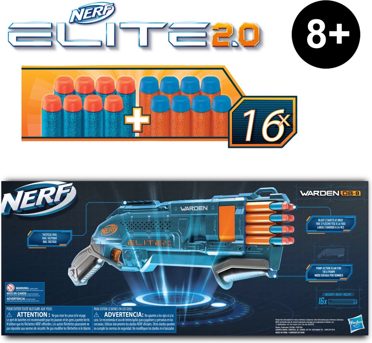 Hasbro Elite 2.0 Warden DB-8: dubbelloops nerf-gun met pompactie thumbnail 5