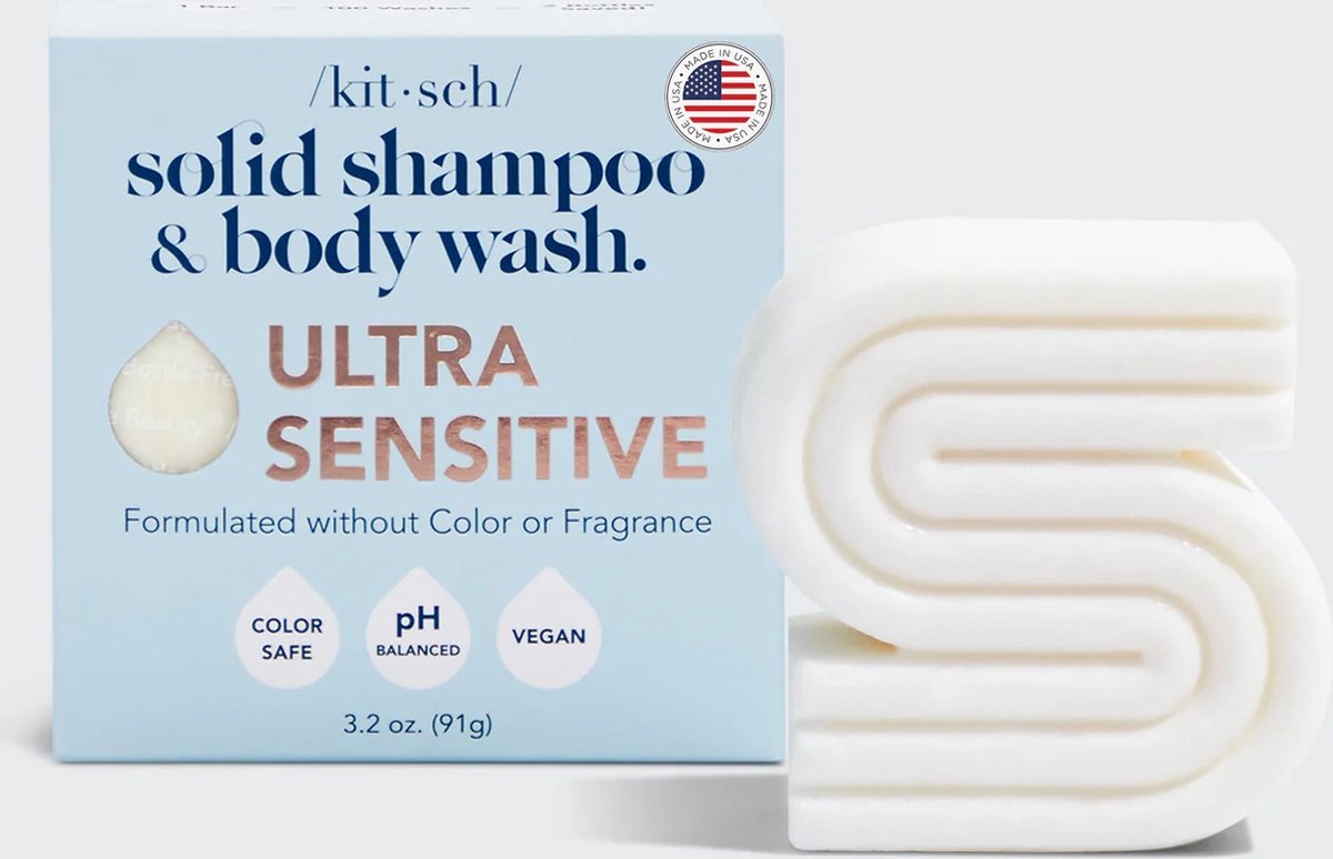 Kitsch | Shampoo/body bar | Ultra Gevoeligheid | Geurvrij | 5 Ingrediënten | 91GR | Kappers Kwaliteit
