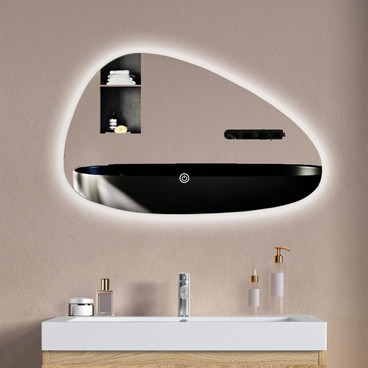 LOMAZOO Badkamerspiegel Met Verlichting - Met Verwarming - Assymetrische Spiegel - 60 x 37,5 cm [Malaga]
