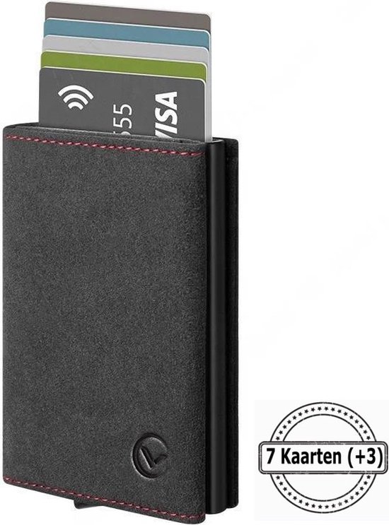 VEXON Polar - Wallet Pro - Premium Wallet Classic - Porte-cartes Grijs - Porte-cartes - Avec fermeture éclair - 10 cartes, billets et pièces - Porte-cartes de crédit RFID - Portefeuille homme et femme - Extensible - Cuir Alcantara - Graphite