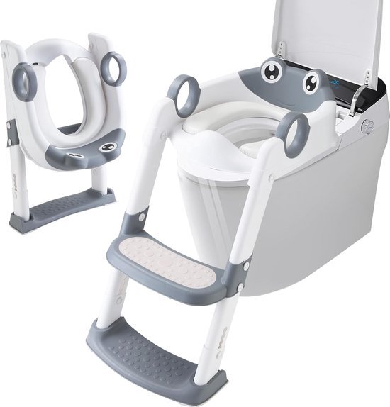 Verstelbare kindertoiletadapter voor V U O vormige toiletten met ladder   draagbare