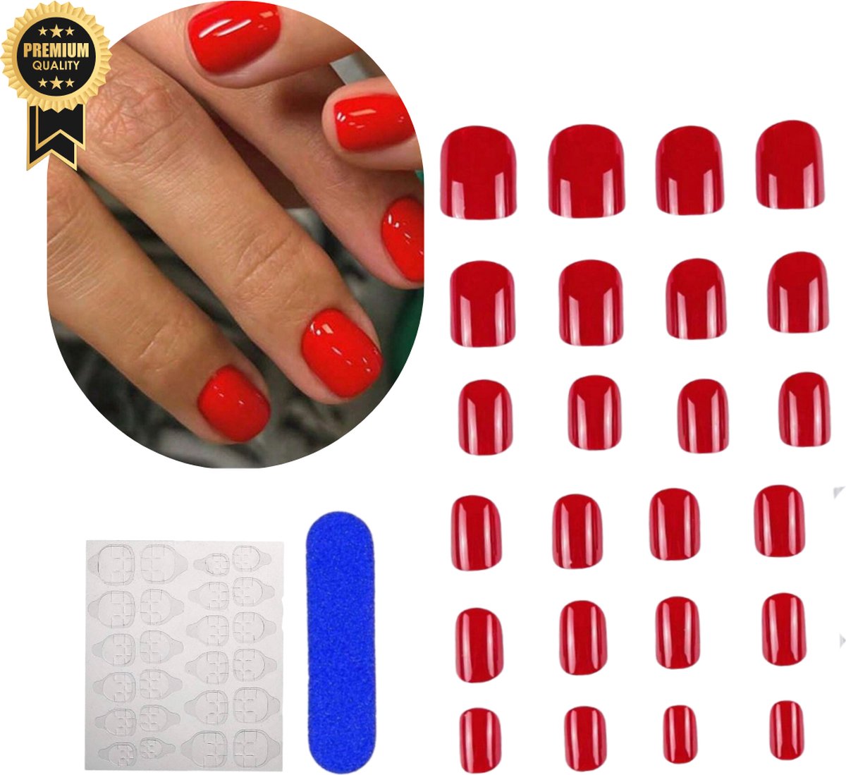 Goedkoopste GUAPÀ® Plaknagels | 24 stuks valse nagels | Press On Nails | Zelfklevende Plaknagels | Nepnagels | Kunstnagels | Compleet plaknagels starterspakket | Nagels stickers | 24 stuks plaknagels Fel Rood
