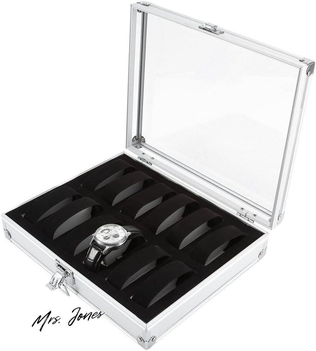 Mrs. Jones Aluminium Horloge Box - Watch Display Hoes Horloge Houder Doos - Sieraden Organizer - Opbergdoos Voor Horloges En Sieraden - 12 Slot .