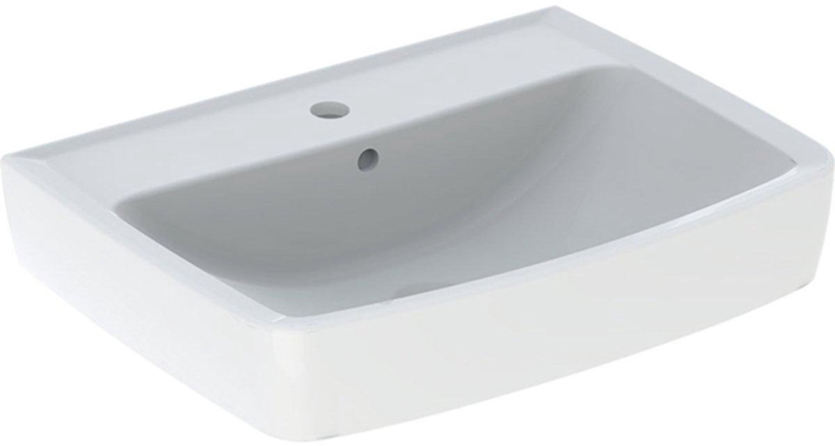 Geberit Bastia Wastafel Square - 60cm - kraangat - overloop - glans wit