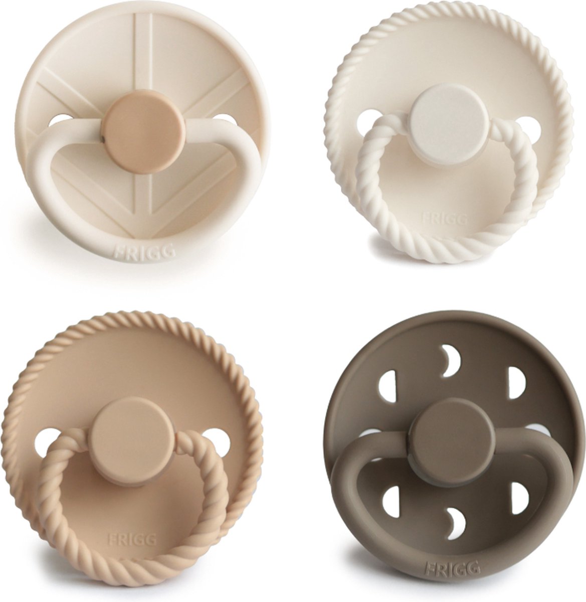 Goedkoopste FRIGG Fopspeen set 4 stuks - SILICONEN - Maat 2 - vanaf 6 maanden - 4 pack Bruin