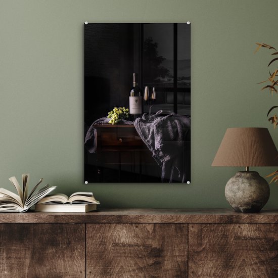 MuchoWow® Tableau sur verre 40x60 cm - Tableau sur verre acrylique - Raisins - Vin - Rouge - Tableau - Photo sur verre - Décoration murale salon - Décoration murale chambre - Peintures