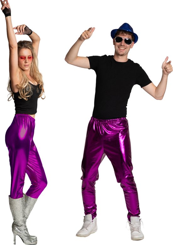 Partychimp Paarse Legging Broek Disco Broek Heren Disco Broek Dames Disco outfit Carnavalskleding Heren Carnavalskleding Dames Carnaval Foute Party Glanzende Legging Jaren 80 & 90 Kostuum - Polyester - Paars - Unisex - Maat L/XL