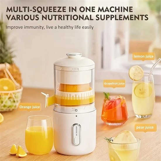 RM Store® - Elektrische Sinaasappelpers - Sinaasappelsap Extractor - Juicer - Draadloos - Draagbaar - Met Reinigingsborstel - Groenten - Vruchten - USB - Wit - 14 x 11 x 28 cm. — afbeelding 4