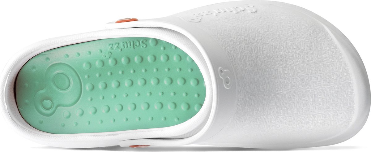 Schu'zz Schuzz damesklompen voor beroepsgebruik PROTEC Femme effen wit & aqua / wit