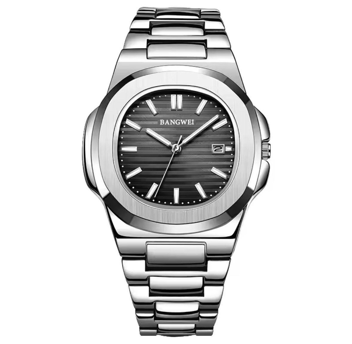Bangwei - Luxe HerenHorloge - Polshorloge - Heren - Cadeau - Horloge - Geschenkdoos - Mannen - Zilver en Zwart - RVS - Luxe Doos