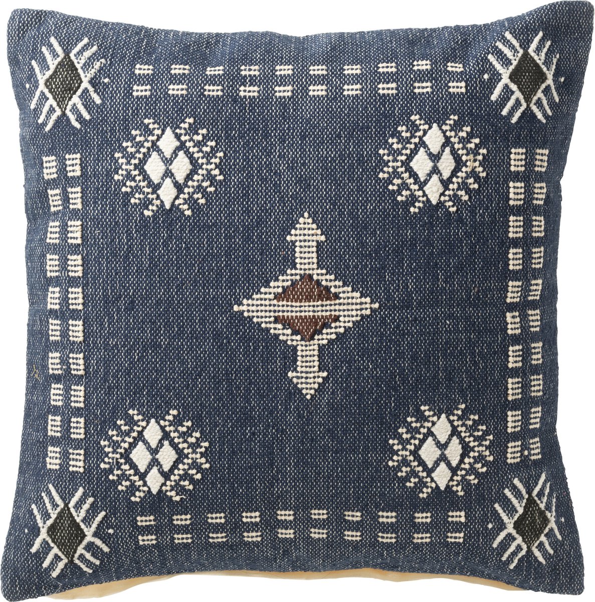 J-Line kussen Vierkant Etnische Motieven - katoen - donkerblauw/wit