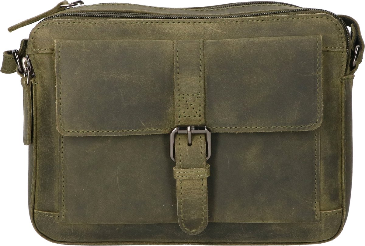 Lederen organizer Schoudertas | Kleur: Groen