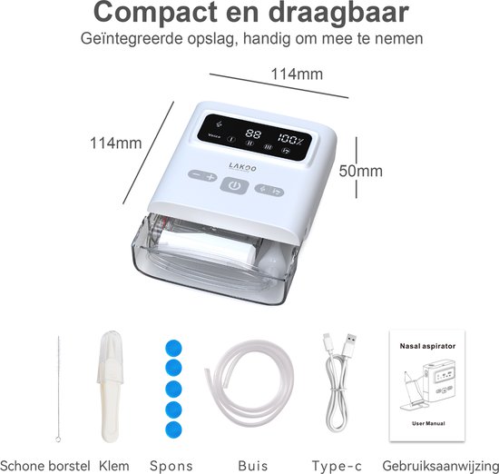 Aspirateur nasal LAKOO Pro N2 - Nettoyant nasal pour nouveau-nés - 9 niveaux d'aspiration - plus musique et lumière