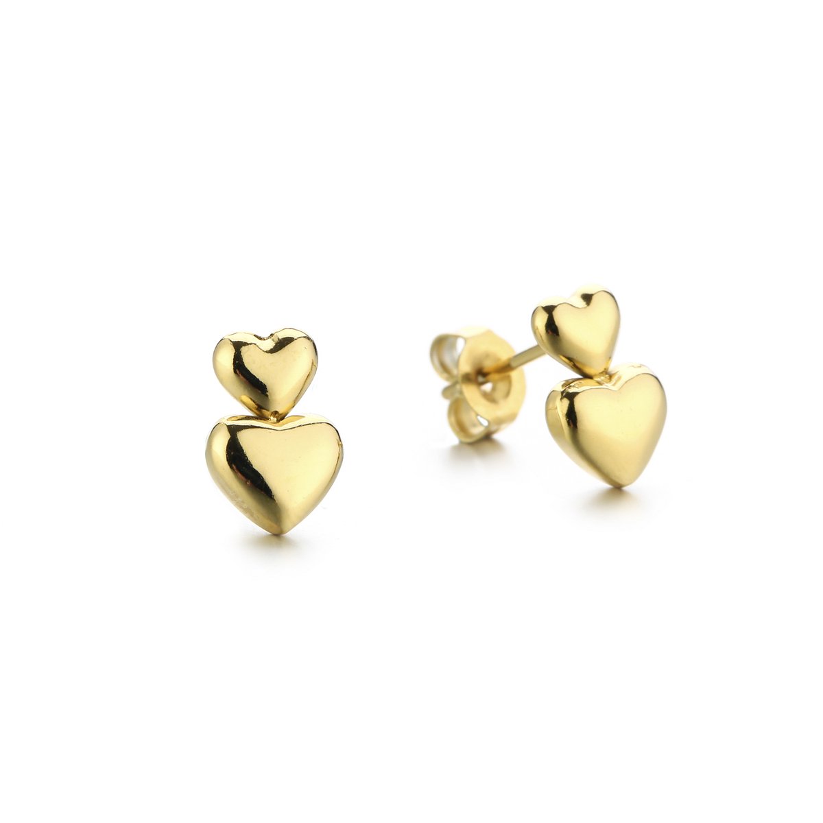 dubbele hartjes oorsteker goud JE12679