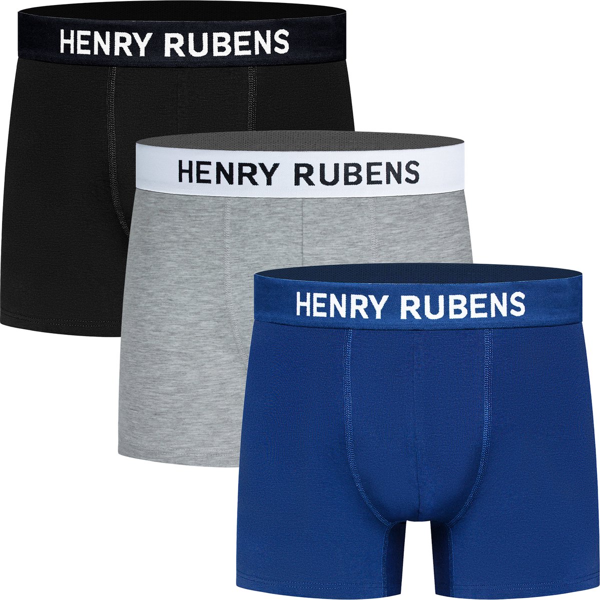 Boxershorts Heren - 3-Pack Katoen - Zwart, Blauw & Grijs - Ondergoed - Hoog Draagcomfort - Maat XL