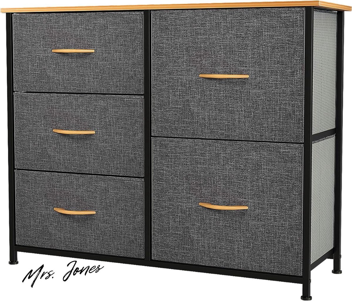 Mrs. Jones Ladekast opbergkast met 5 lades voor slaapkamer woonkamer stevig stalen frame gemakkelijk te trekken stoffen bakken en houten bovenkant stoffen dressoir - opbergen slaapkamer .