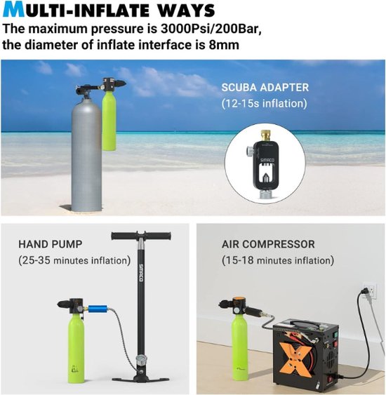 Samco - Mini Duikfles - Mini Scuba Tank - S300 Geüpgraded - Herbruikbare Air Cilinder... | bol