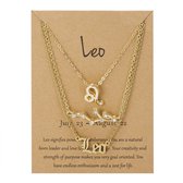 Bixorp Stars Set van 3 Leeuw / Leo Kettingen - Goudkleurige Ketting op Cadeau Kaartje - Sterrenbeeld / Zodiac Sieraden Set