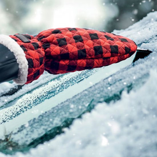 Grattoir à glace voiture - Essuie-glace - Grattoir à vitre - Accessoires de voiture - Grattoir à glace avec gant - À carreaux - Rouge/noir