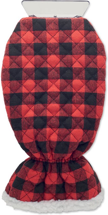 Grattoir à glace voiture - Essuie-glace - Grattoir à vitre - Accessoires de voiture - Grattoir à glace avec gant - À carreaux - Rouge/noir