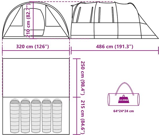 vidaXL - Tunneltent - 5-persoons - waterdicht - blauw van Vidaxl — afbeelding 4
