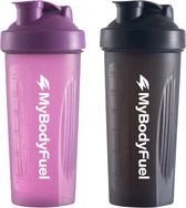 MyBodyFuel - Shakebeker - 700 ml - met mixfilter - Paars en Zwart - Set van 2 - Proteïne Shaker - BPA-vrij
