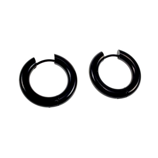 Boucles d'oreilles unisexes ∅22 mm x 4 mm - Acier inoxydable avec revêtement PVD Zwart - Boucles d'oreilles femme - Homme