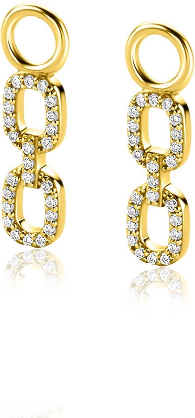 Zinzi Zilveren Oorbedels met Trendy Ovale Schakels Bezat met Zirkonia's 19mm - ZICH2552 (zonder oorringen)