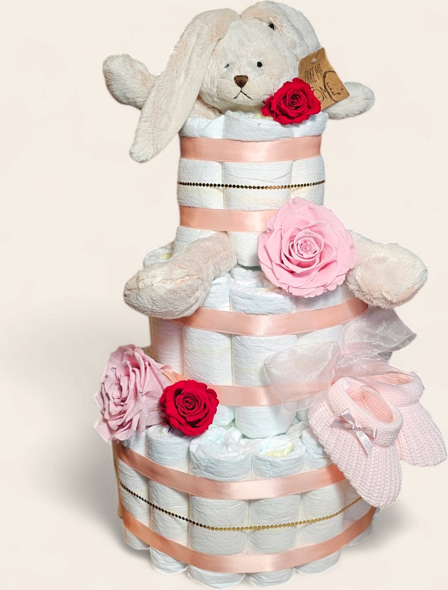 Goedkoopste Luxe Luiertaart roze voor een Babyshower, Kraamcadeau of Gender Reveal