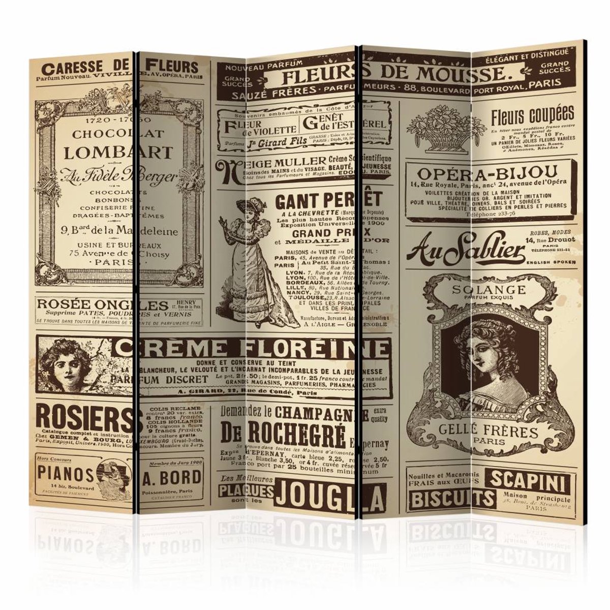 Vouwscherm - Vintage Magazines 225x172cm , gemonteerd geleverd, dubbelzijdig geprint (kamerscherm)