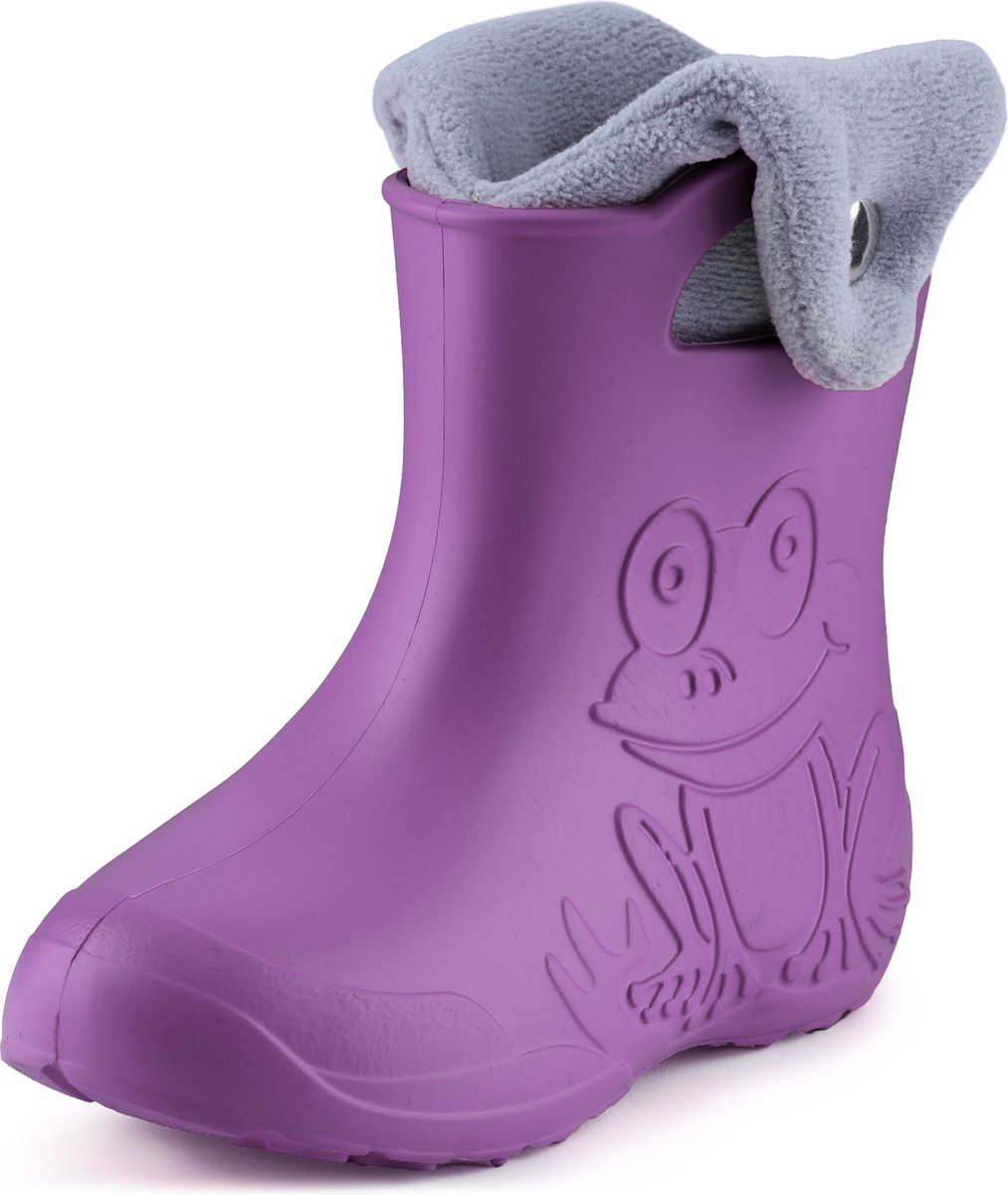 Ladeheid LA-CA-FrogButton Kinder Regenlaarzen - Rubber - met Binnenschoen - EVA - Wasbare Binnenschoen – Lila/Grijs -22/23