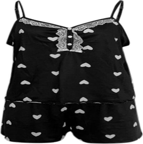 Pyama Dames Volwassenen - Dames Pyjama Set - Nachtkleding Dames - Zwart - Maat XL - Korte Broek - LUNAR