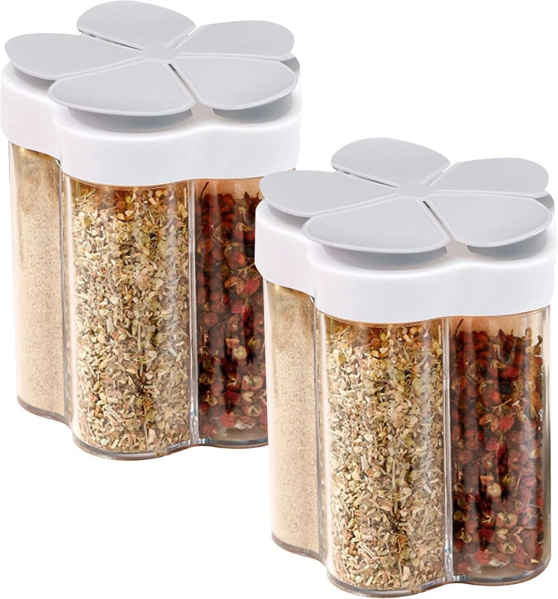 JGS ® Veelzijdige Kruidenshaker Set van 2 met 5-in-1 Compartimenten voor Keuken en Outdoor Gebruik